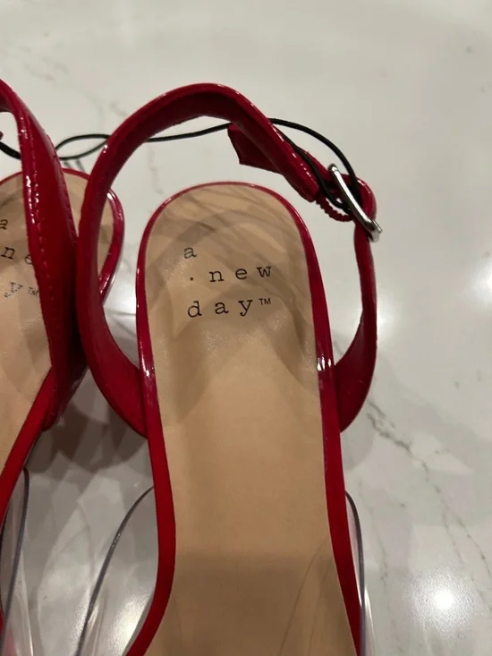 a new day Red Patent Pointed Toe Slingback Heels with Clear Panels - Picture 5 of 6